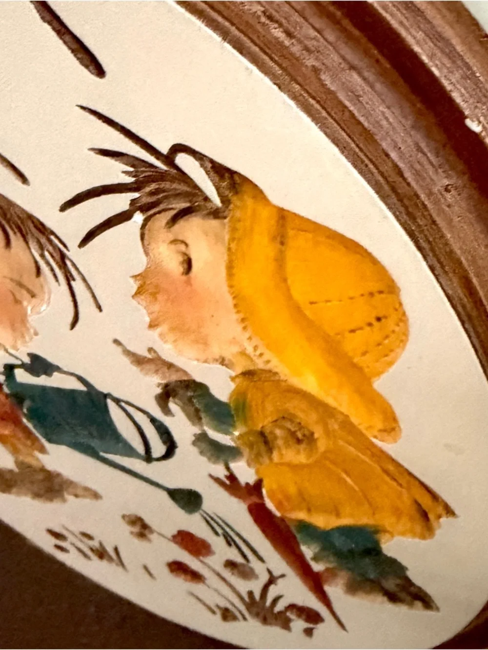 Vintage 70’s Children Gardening Plaster Carved Wall Hanging Art Children Cottage